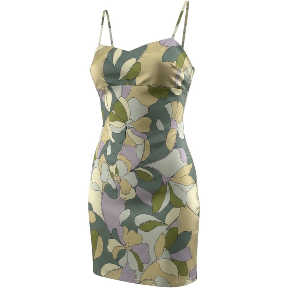 Sky to Moon Floral Satin Mini Dress Womens‎ Medium Green Purple